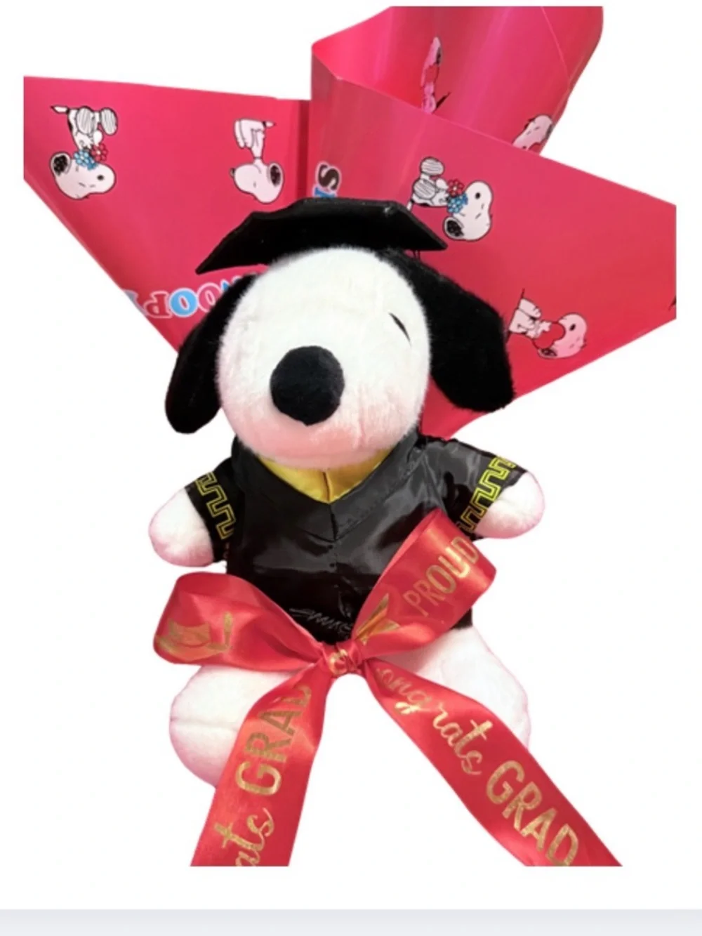 Graduation Bouquet Gift Set Plush Dog 5 Sheets + 2 Yards Ribbon